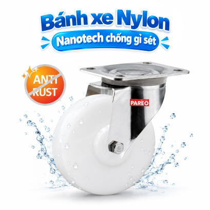 B&aacute;nh xe đẩy Nylon c&agrave;ng Inox 304 xoay, b&aacute;nh xe cho nh&agrave; m&aacute;y thực phẩm - Pareo