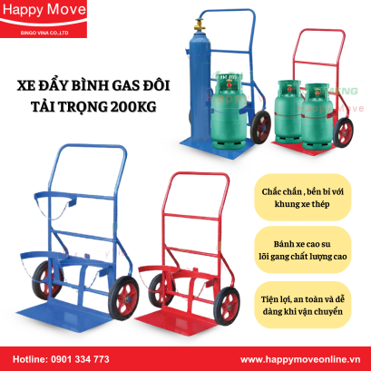 XE ĐẨY BÌNH GAS ĐÔI TẢI TRỌNG 200KG - HAPPY MOVE