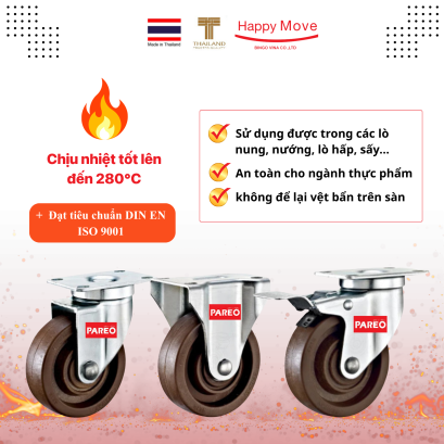 B&aacute;nh xe đẩy chịu nhiệt 280&deg;C c&agrave;ng cố định D75/100/125mm. - Pareo