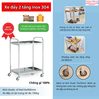 Xe đẩy 2 tầng inox 304 - Happy Move