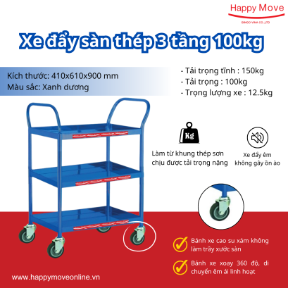 Xe đẩy sàn thép 3 tầng 100kg - Happy Move