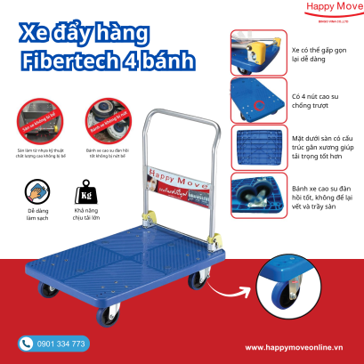 Xe đẩy h&agrave;ng s&agrave;n nhựa gấp gọn tải trọng 450kg - Happy Move
