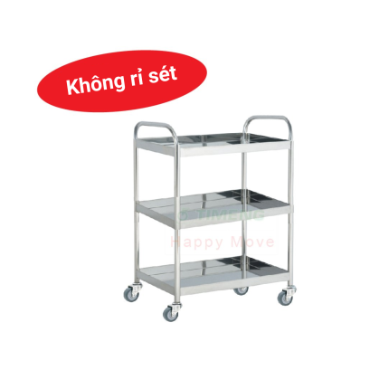Xe đẩy inox 304 3 tầng, xe đẩy hàng inox 304, xe đẩy thức ăn - Happy Move