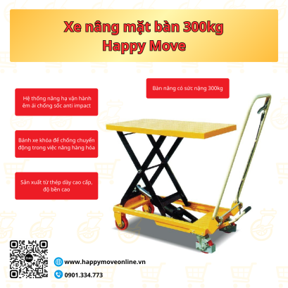 Xe n&acirc;ng mặt b&agrave;n 300kg, xe n&acirc;ng b&agrave;n, xe n&acirc;ng thủy lực  - Happy Move