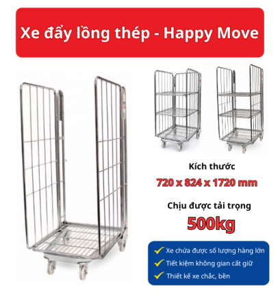 Xe đẩy lồng th&eacute;p,Xe đẩy ch&acirc;m h&agrave;ng si&ecirc;u thị, nh&agrave; kho - Happy Move