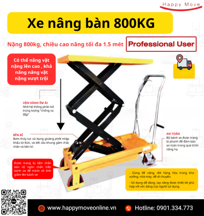 Xe nâng bàn 800kg với khả năng nâng cực cao lên đến 1,5 mét - Happy Move
