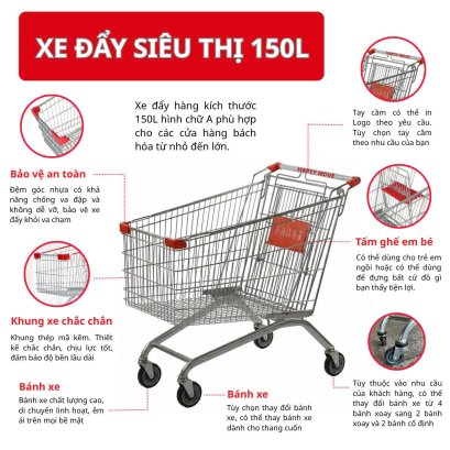 Xe đẩy si&ecirc;u thị 150 l&iacute;t