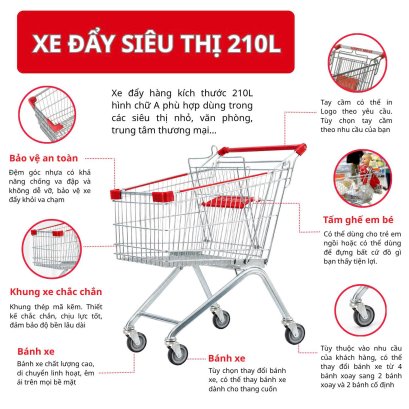 Xe đẩy h&agrave;ng si&ecirc;u thị 210L