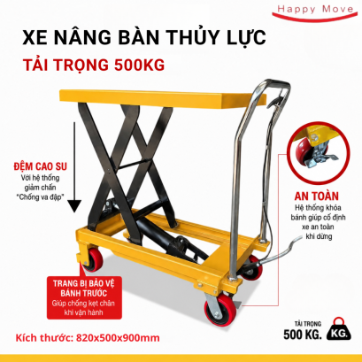 Xe n&acirc;ng b&agrave;n 500kg, xe n&acirc;ng b&agrave;n thủy lực cao cấp, Happy Move