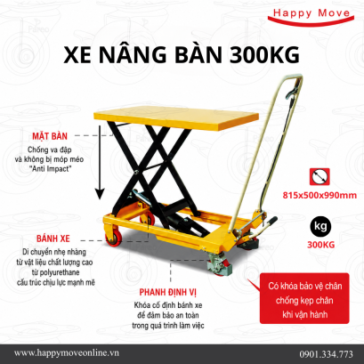 Xe n&acirc;ng mặt b&agrave;n 300kg, xe n&acirc;ng b&agrave;n, xe n&acirc;ng thủy lực  - Happy Move