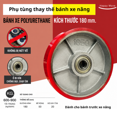 B&aacute;nh xe n&acirc;ng tay PU 180x50mm, B&aacute;nh xe n&acirc;ng tay PU m&agrave;u đỏ - PAREO