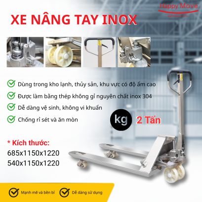 Xe nâng tay Inox 2 tấn,Xe nâng tay không gi  - HappyMove