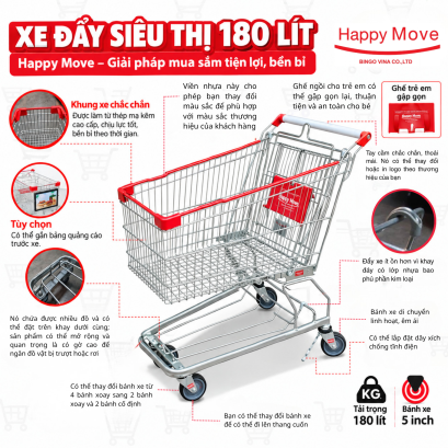 Xe đẩy si&ecirc;u thị 180L, xe đẩy mua sắm cho si&ecirc;u thị - Happy Move
