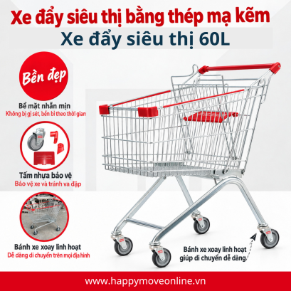 Xe đẩy siêu thị 60 lít ,Xe đẩy hàng siêu thị ,Xe đẩy mua sắm - Happy Move