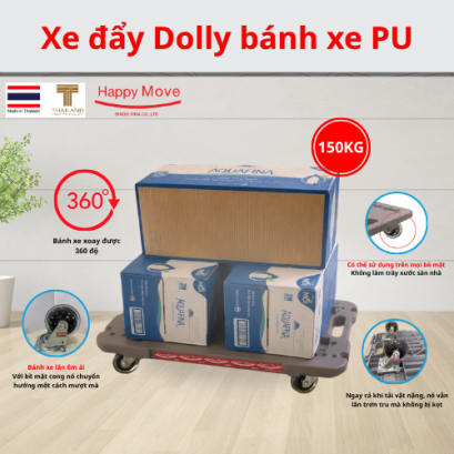 Xe đẩy sàn nhựa 4 bánh, xe đẩy Dolly có bánh xe, xe đẩy Fibertech không tay cầm với tải trọng 100-150 kg, xe đẩy có thể mở rộng, mẫu có bánh xe PU trong suốt - Happy Move
