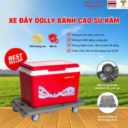 Xe đẩy kh&ocirc;ng tay cầm, xe đẩy s&agrave;n nhựa với tải trọng từ 100-150 kg. B&aacute;nh xe cao su m&agrave;u x&aacute;m - Happy Move