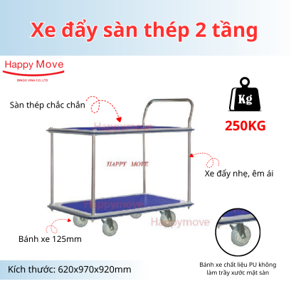 Xe đẩy s&agrave;n th&eacute;p 2 tầng 150 - 250kg - Happy Move