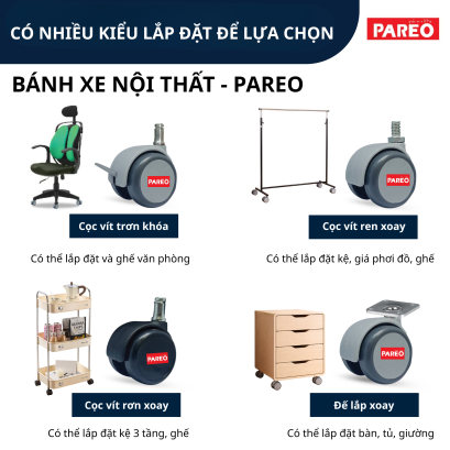 B&aacute;nh xe (38mm) d&ugrave;ng cho đồ nội thất, b&aacute;nh xe b&agrave;n, b&aacute;nh xe tủ, b&aacute;nh xe giường, b&aacute;nh xe ghế văn ph&ograve;ng.  Thương hiệu: PAREO