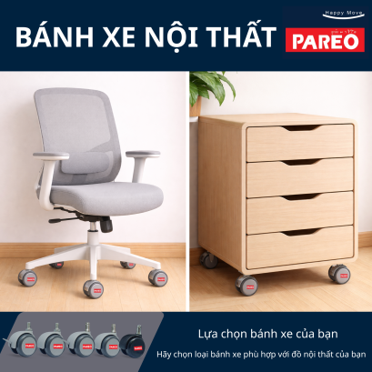 B&aacute;nh xe 2 inch (50mm) d&ugrave;ng cho đồ nội thất, b&aacute;nh xe b&agrave;n, b&aacute;nh xe tủ, b&aacute;nh xe giường, b&aacute;nh xe ghế văn ph&ograve;ng.  Thương hiệu: PAREO