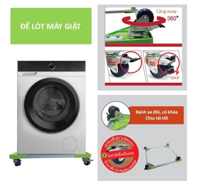 Đế lót máy giặt và tủ lạnh thép viền bọc nhựa, bánh xe càng khóa - Happy Move