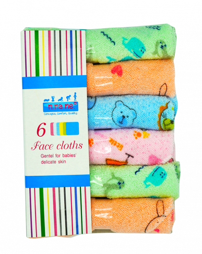 6 Pack Cotton Hand & Face Towels  Printed Bear Pattern