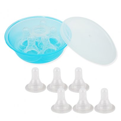 6 Pcs Silicone Nipple in PP Bpwl with Lid (Size Large)
