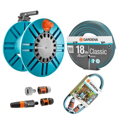 Gardena Classic Wall-Fixed Hose Reel 60 (Without Hose)+Classic Hose (1/2"),18 m + Connection set 1.5m+Basic Set(2650-20,18002-20,18011-20,18295-20)