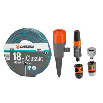 Gardena ชุดรดน้ำสนามหญ้า Basic Set + สายยางรุ่น Classic (1/2”), 18 เมตร+สปริงเกอร์(18295-20+18002-20+1951-20)