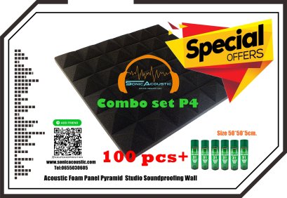 combo set โฟมซับเสียงลายพีละมิดหนา2นิ้ว100แผ่น+กาว6กระป๋อง