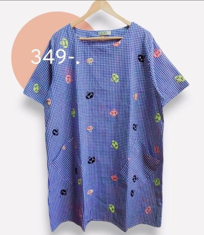 เดรสโอเวอร์ไซส์ ลายสก๊อตสีน้ำเงิน