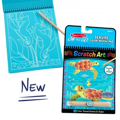 [ศิลปะขูด12แผ่น+ลายฉลุ+ปากกาไม้] รุ่น 9149 ชุดศิลปะขูดกระดาษ ตีมสัตว์น้ำใต้ทะเล พกพาง่าย Melissa & Doug On the Go Scratch Art Color Reveal Pad - Sea Life