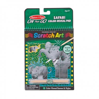 [ศิลปะขูด12แผ่น+ลายฉลุ+ปากกาไม้] รุ่น 9150 ชุดศิลปะขูดกระดาษ ตีมซาฟารี พกพาง่าย Melissa & Doug On the Go Scratch Art Color Reveal Pad - Safari