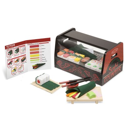 [56ชิ้น]  รุ่น 9305 ของเล่นซูชิ เคาน์เตอร์ Melissa & Doug Roll, Wrap & Slice Sushi Counter รีวิวดีใน Amazon USA เวลโคร่ ได้หั่น ตัดม้วน ลูกเล่นเพียบ