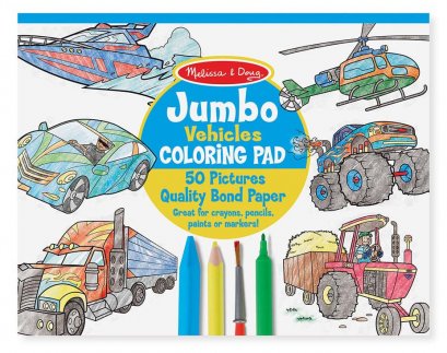 [50แผ่นจัมโบ้] รุ่น 4205 สมุดระบายสีจัมโบ้รุ่นยานพาหนะ Melissa & Doug Jumbo Coloring Pad  Vehicle รีวิวดีใน Amazon USA 50 แผ่นสุดคุ้ม ฉีกแบ่งเล่นได้