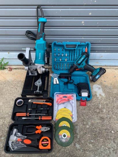 แพ็คสุดคุ้ม หินเจียด้ามยาว+สว่านไร้สายMakita 2ระบบ +แท่นเจีย+อุปกรณ์+ใบเจียก.30ย.40ส.15น.4.5กก.