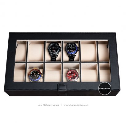 กล่องใส่นาฬิกา 12 เรือน Premium 12 Slots Watches Box Organizer  กล่องสะสมนาฬิกา หมอนนิ่ม รองรับหน้าปัด 50มม. ใส่นาฬิกาเรือนใหญ่ได้ กล่องนาฬิกาสีดำ สีครีม สีขาว