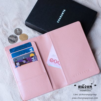 Passport Holder ที่ใส่พาสปอต กระเป๋าพาสปอต  ใส่แบงค์ ใส่บัตรเครดิต ใส่พาสปอร์ต พรีเมี่ยม หนังแท้ สีชมพู พาสเทล Line: @charanyagroup TEL: 093-6699642