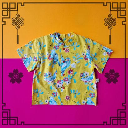 BOYS&GIRLS LOOSE FIT OVERSIZE YELLOW BIRDS SHIRTS / 100% PRINTED COTTON*PRE-ORDER SHIP OUT 17 DEC