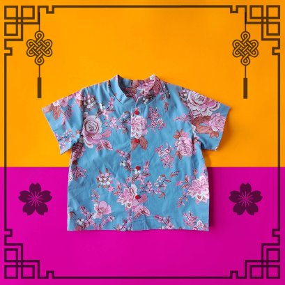 BOYS&GIRLS LOOSE FIT OVERSIZE BLUE BLOSSOM SHIRTS / 100% PRINTED COTTON*PRE-ORDER SHIP OUT 7 JAN