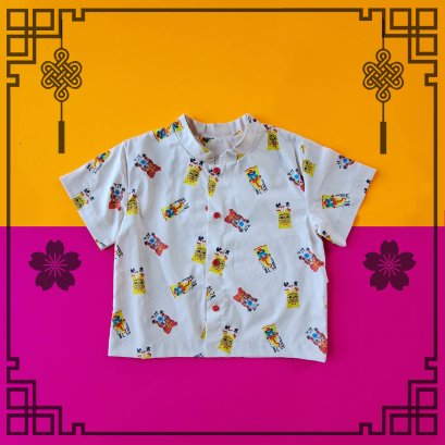 BOYS&GIRLS LOOSE FIT OVERSIZE LION DANCE SHIRTS / 100% PRINTED COTTON