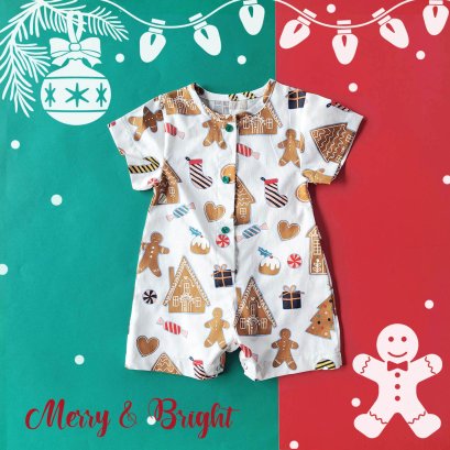 BOYS & GIRLS GINGERBREAD ROMPER 100% PRINTED COTTON