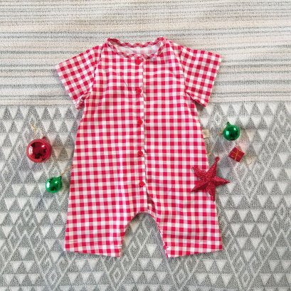 BOYS&GIRLS ROMPER RED GINGHAM 100% PRINTED COTTON