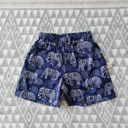 BOYS & GIRLS ELASTIC WAISTBAND THAI ELEPHANTS NAVY BLUE / 100% PRINTED COTTON