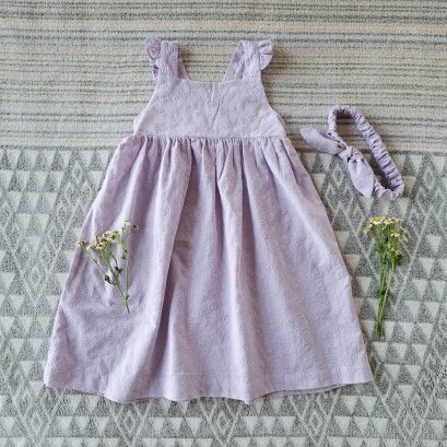 ELASTIC BACK DRESS EMBROIDERY 100 % COTTONLILAC *HEADBAND NOT INCLUDED