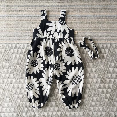 BLACK SUNFLOWER OVERALL 100% COTTON PRINTED*HEADBAND NOT INCLUDED