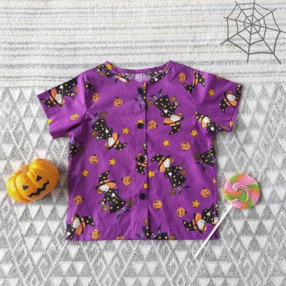 HALLOWEEN BUTTONS FRONT SHIRTS  100% PRINTED COTTON* PRE-ORDER SHIP OUT 1 OCT