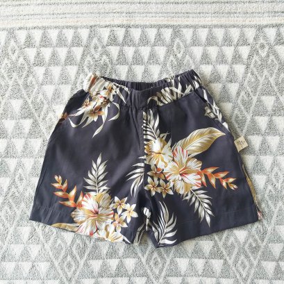 BOYS & GIRLS ELASTIC WAISTBAND SHORTS HAWAII BROWN / 100% PRINTED COTTON