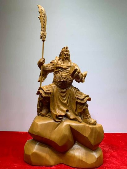 เทพเจ้ากวนอู ไม้หอมการบูร ปางอ่านตำรา 68 cm.