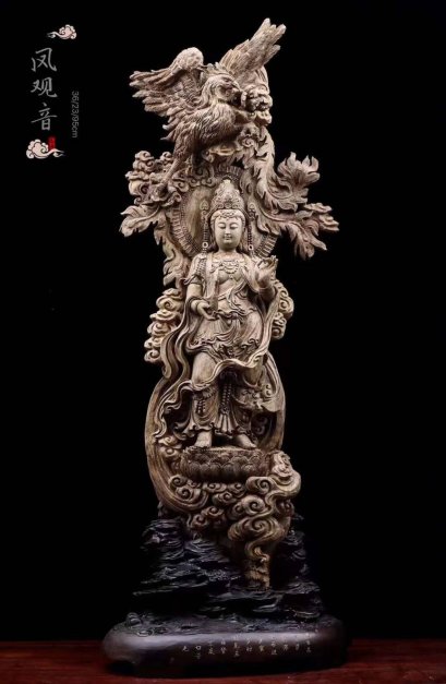 พระอวโลกิเตศวรโพธิสัตว์คู่หงส์ ไม้หอมกฤษณา 95 cm.