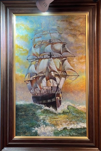 ผลงานภาพวาดสีอะคริลิค "เรือสำเภา"